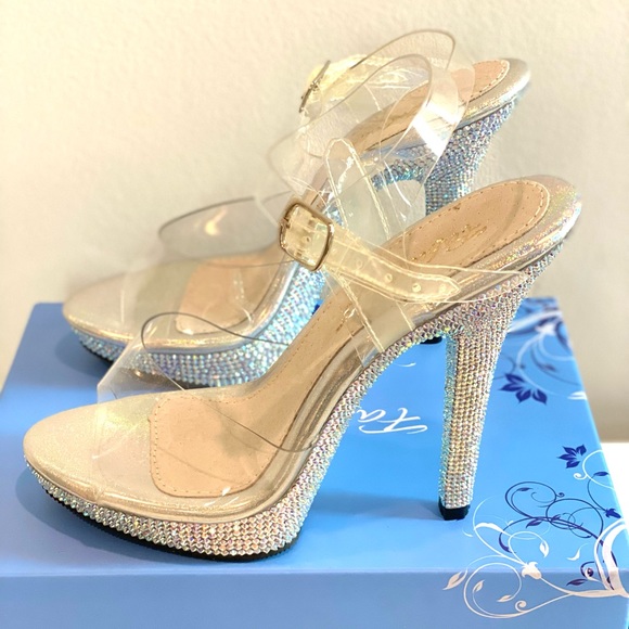 Clear platform heels with ankle strap and crystals size 6 - Picture 4 of 15